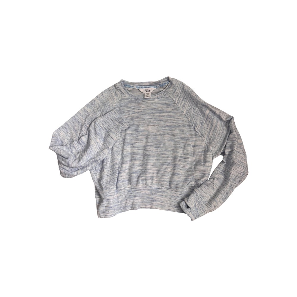 Athleta Girl Blue Space Dye Cropped Sweatshirt Pullover Thumbholes Size M 8-10